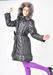 Ladies goose down puffer coat with rabbit fur trims, shining coated