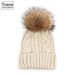 Knitted Beanie Faux Fur Pom Pom Bobble Hat, Chunky Ski Cap